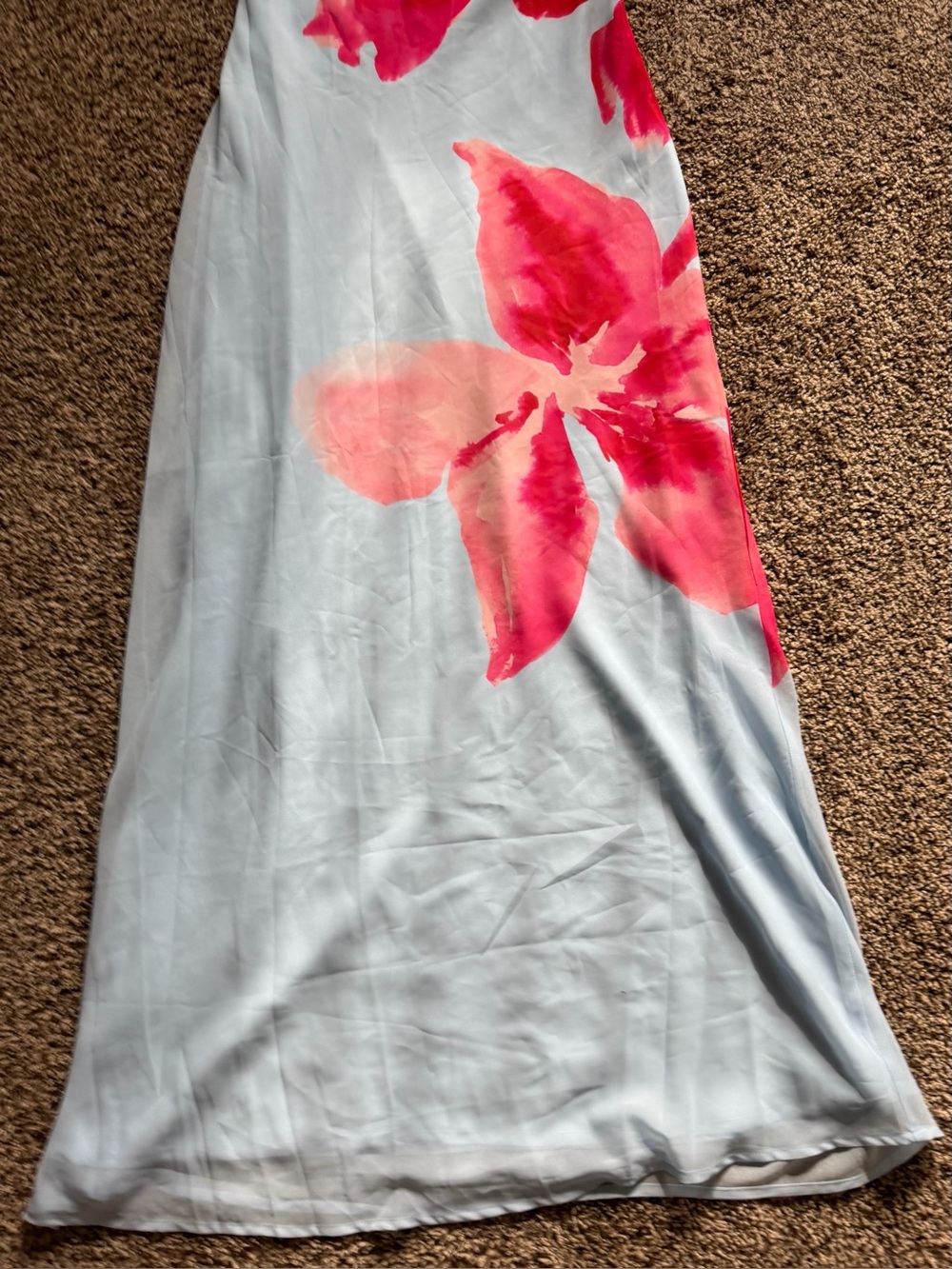 Peppermayo Light Blue Strapless Maxi Dress with Pink-Red Floral Print - Picture 6 of 11
